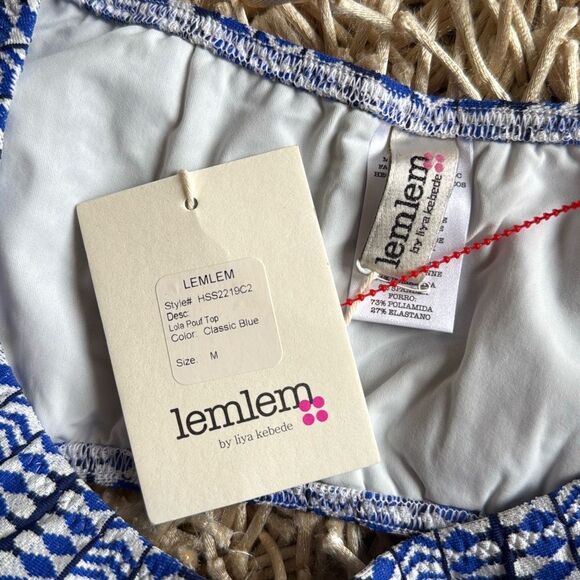 Lemlem Lola Pouf Top in Classic Blue Size M - Picture 5 of 6